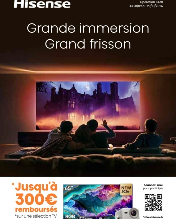 Hisense TV Ultra&nbsp;HD 4K et Laser Cinéma, jusqu'à 300&nbsp;€&nbsp;remboursés