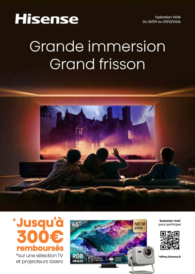 Hisense TV Ultra&nbsp;HD 4K et Laser Cinéma, jusqu'à 300&nbsp;€&nbsp;remboursés
