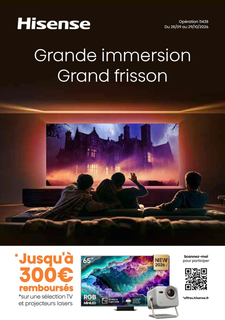 Hisense TV Ultra HD 4K et Laser Cinéma, jusqu'à 300 € remboursés