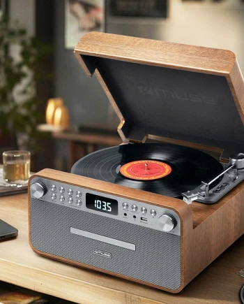 Muse MT-118 AT, micro‑chaîne vinyle et CD tout‑en‑un au design&nbsp;chaleureux